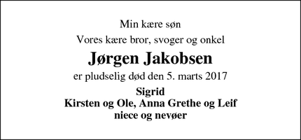 Dødsannoncen for Jørgen Jakobsen - Viborg