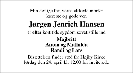 Dødsannoncen for Jørgen Jenrich Hansen - Odense S