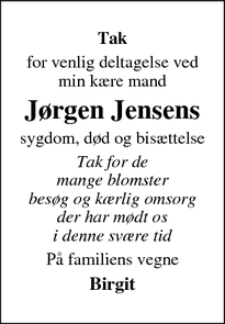 Dødsannoncen for Jørgen Jensens - 8600 silkeborg