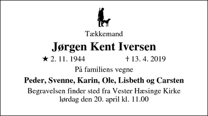 Dødsannoncen for Jørgen Kent Iversen - Vester Hæsinge