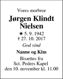 Dødsannoncen for Jørgen Klindt Nielsen - Slagelse