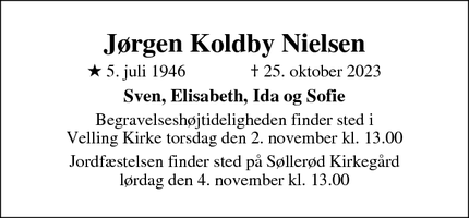 Dødsannoncen for Jørgen Koldby Nielsen - Frabedes