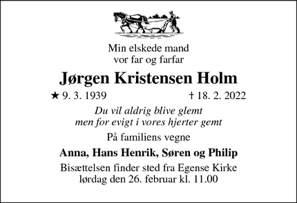 Dødsannoncen for Jørgen Kristensen Holm - Svendborg