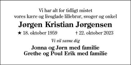Dødsannoncen for Jørgen Kristian Jørgensen - Esbjerg