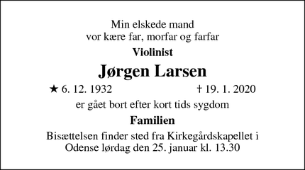 Dødsannoncen for Jørgen Larsen - Odense