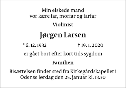 Dødsannoncen for Jørgen Larsen - Odense