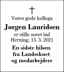 Dødsannoncen for Jørgen Lauridsen - Herning