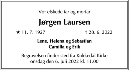 Dødsannoncen for Jørgen Laursen - Hørsholm