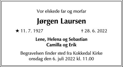 Dødsannoncen for Jørgen Laursen - Hørsholm