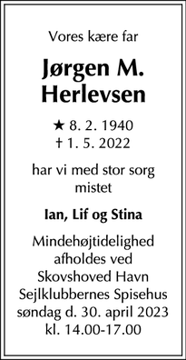 Dødsannoncen for Jørgen M. Herlevsen - Koebenhavn