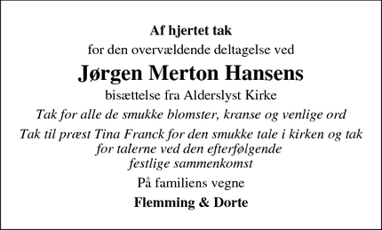 Taksigelsen for Jørgen Merton Hansens - Silkeborg
