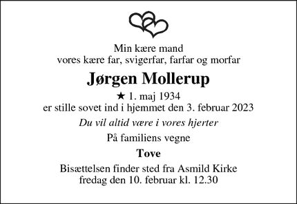 Dødsannoncen for Jørgen Mollerup - Viborg