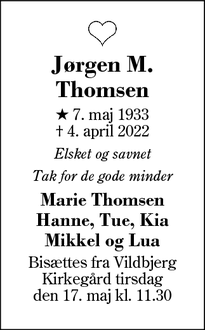 Dødsannoncen for Jørgen M.
Thomsen - Vildbjerg