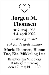 Dødsannoncen for Jørgen M.
Thomsen - Vildbjerg