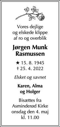 Dødsannoncen for Jørgen Munk
Rasmussen - Virum