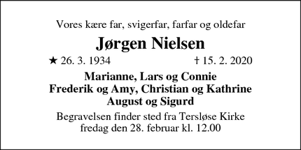 Dødsannoncen for Jørgen Nielsen - Dianalund