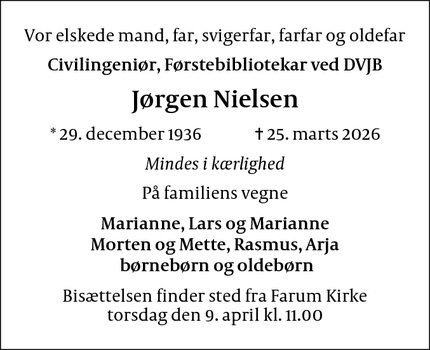 Dødsannoncen for J&oslash;rgen Nielsen - Farum