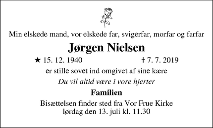 Dødsannoncen for Jørgen Nielsen - Skive