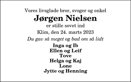 Dødsannoncen for Jørgen Nielsen - Brovst