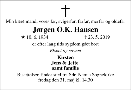 Dødsannoncen for Jørgen O.K. Hansen - 5792 Årslev