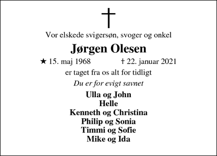 Dødsannoncen for Jørgen Olesen - Thyborøn