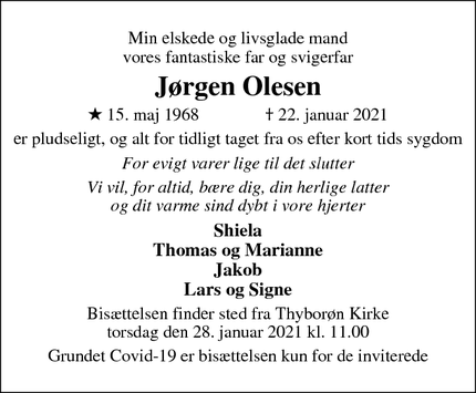 Dødsannoncen for Jørgen Olesen - Thybørn