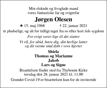 Dødsannoncen for Jørgen Olesen - Thybørn