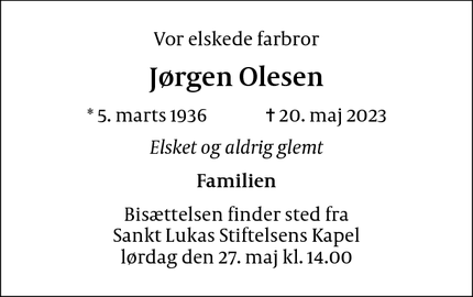 Dødsannoncen for Jørgen Olesen - Virum