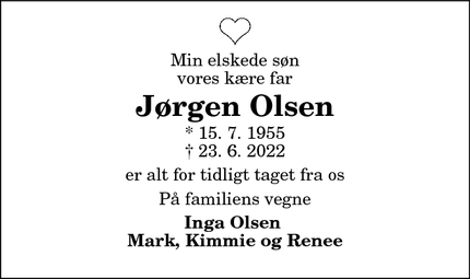 Dødsannoncen for Jørgen Olsen - Hobro