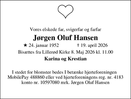 Dødsannoncen for J&oslash;rgen Oluf Hansen - Allerød