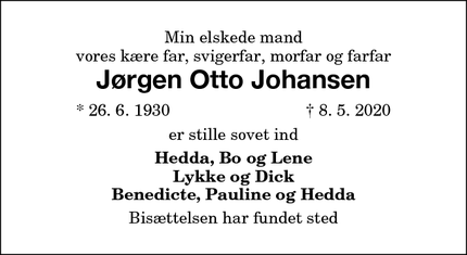 Dødsannoncen for Jørgen Otto Johansen - Køge