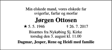 Dødsannoncen for Jørgen Ottosen - Nykøbing Sjælland