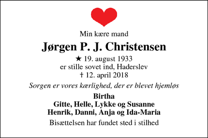 Dødsannoncen for Jørgen P. J. Christensen - Haderslev
