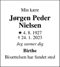 Dødsannoncen for Jørgen Peder Nielsen - Skuldelev