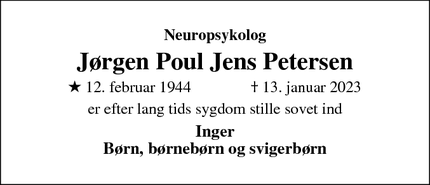 Dødsannoncen for Jørgen Poul Jens Petersen - Sorø