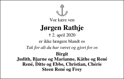 Dødsannoncen for Jørgen Rathje - Ikast
