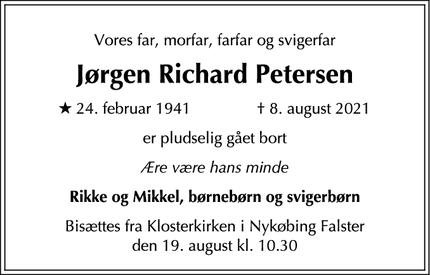 Dødsannoncen for Jørgen Richard Petersen - Smørum