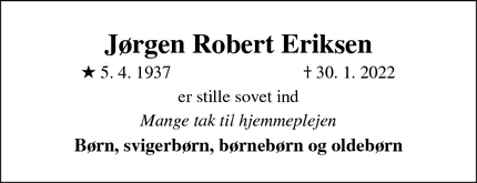Dødsannoncen for Jørgen Robert Eriksen - Kerteminde