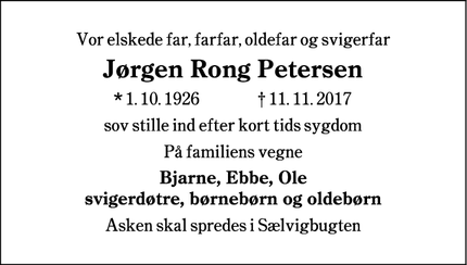 Dødsannoncen for Jørgen Rong Petersen - Esbjerg