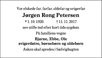 Dødsannoncen for Jørgen Rong Petersen - Esbjerg