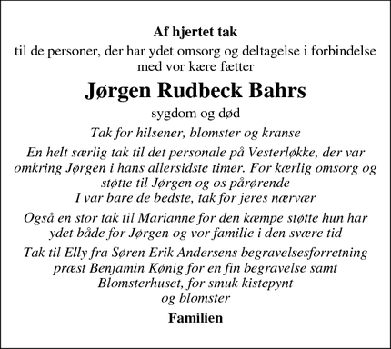 Taksigelsen for Jørgen Rudbeck Bahrs - Kolding