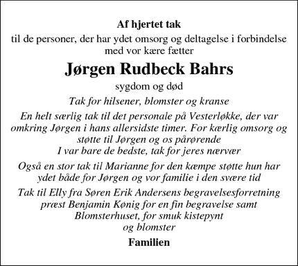 Taksigelsen for Jørgen Rudbeck Bahrs - Kolding