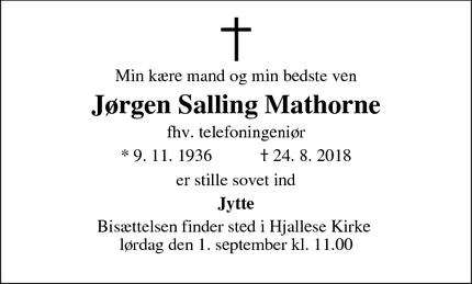 Dødsannoncen for Jørgen Salling Mathorne - Odense