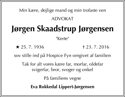Dødsannoncen for Jørgen Skaadstrup Jørgensen - Odense