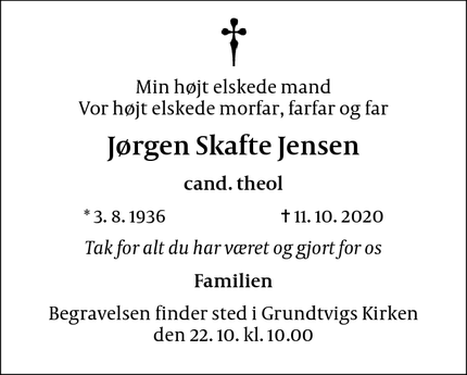 Dødsannoncen for Jørgen Skafte Jensen - Farum