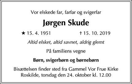 Dødsannoncen for Jørgen Skude - Roskilde