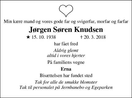 Dødsannoncen for Jørgen Søren Knudsen - Nyborg