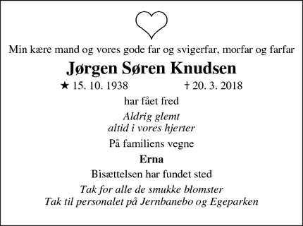 Dødsannoncen for Jørgen Søren Knudsen - Nyborg