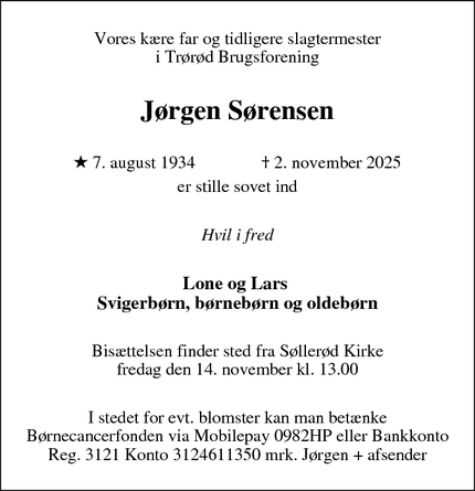 Dødsannoncen for J&oslash;rgen S&oslash;rensen - Søborg