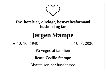 Dødsannoncen for Jørgen Stampe - Kongens Lyngby
